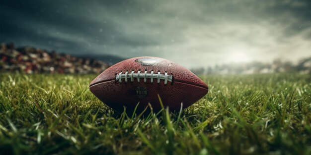 American football ball on the lawn Generative AI