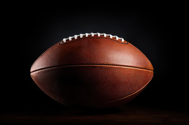 American football ball op een donkere achtergrond American football ball on a dark background American football ball close up on a black background AI Generated