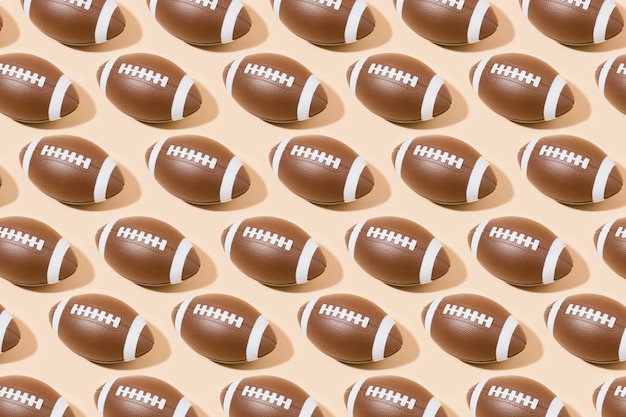 American football ball pattern on brown background. sport and
competition. 3d illustration