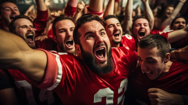 American football devotees exulting in a successful touchdown