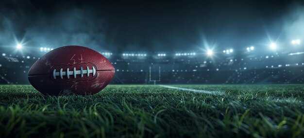 Photo an american football on the field of an empty stadium at night ai generative