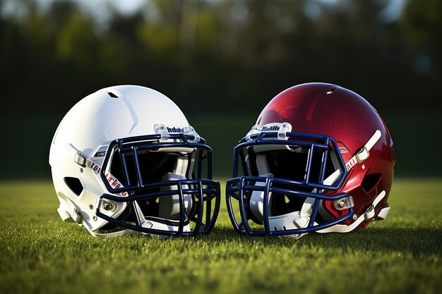 Foto casco di football americano sull'erba ai generativa