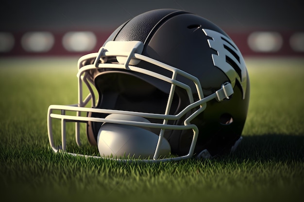 緑の芝生の上のアメリカン フットボールのヘルメット ニューラル ネットワーク AI 生成アート