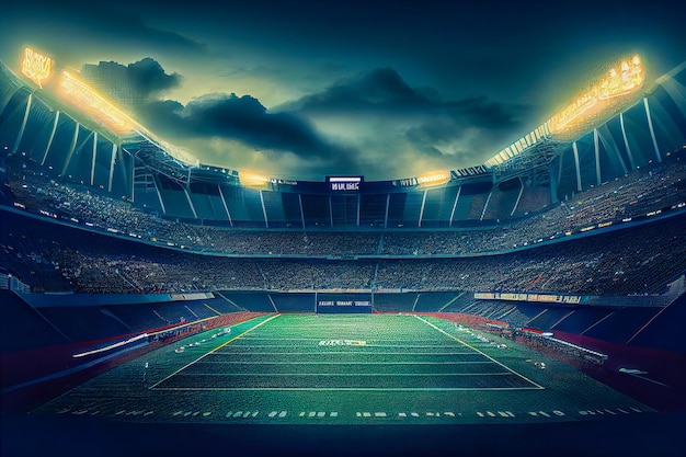 American football league stadium with field view sport building 3D render professional background