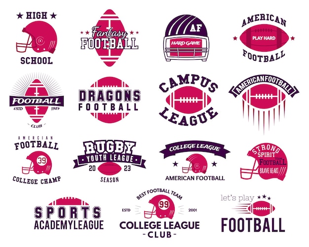 american football logo templates big set rugby badges isolated on white background sports labels collection stock illustration