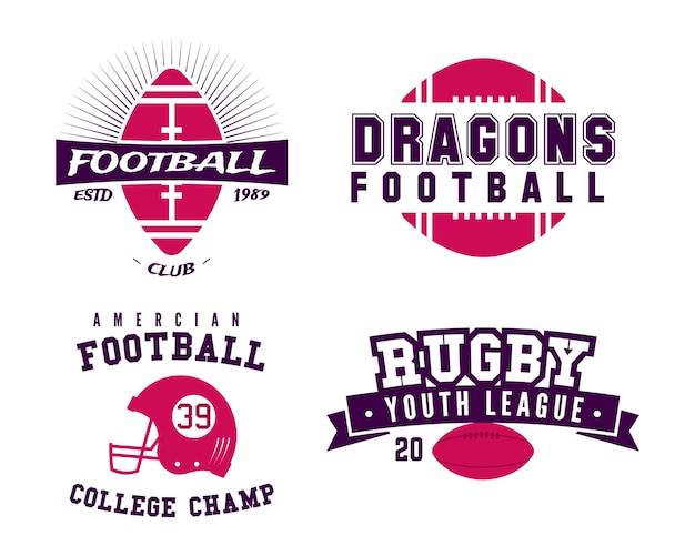 american football logo templates set in flat style rugby badges isolated on white background sports labels collection stock illustration