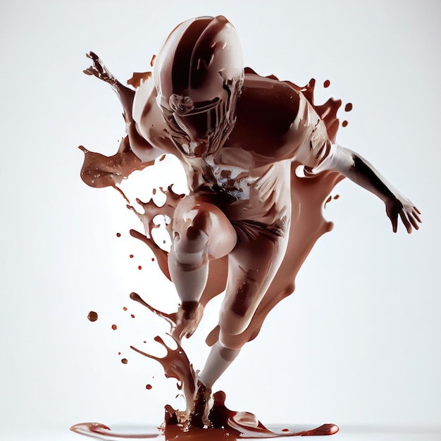 흰색 배경 스포츠 및 선수 개념에 초콜릿과 우유로 만든 미식축구 선수 Generative AI