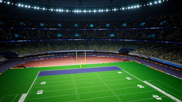 American football nacht stadion met fans verlicht door schijnwerpers wachten op de wedstrijd