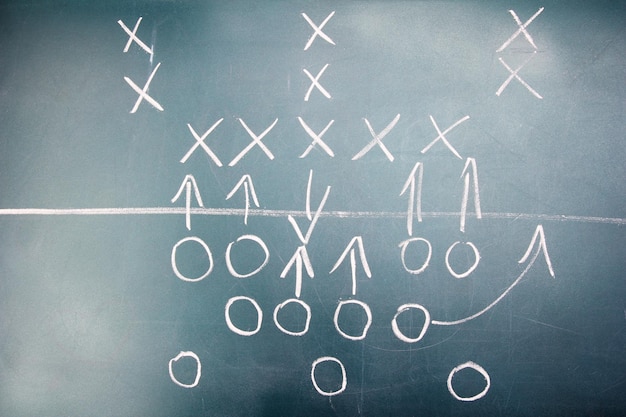 American football plan on blackboard