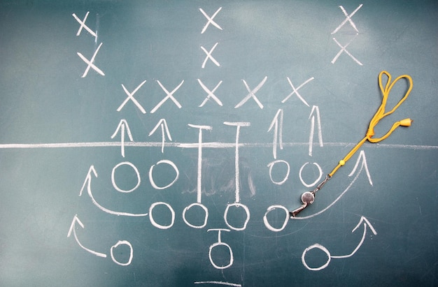 American football plan on blackboard