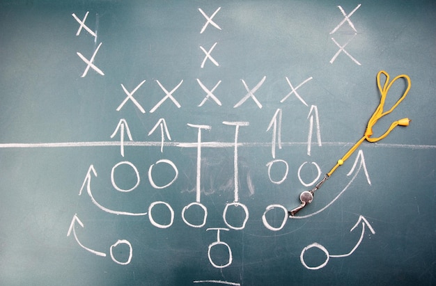 Photo american football plan on blackboard