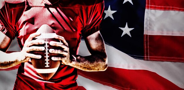 American Football Player against close-up of an american flag