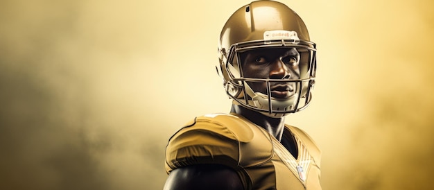 American football player athlete on a golden background