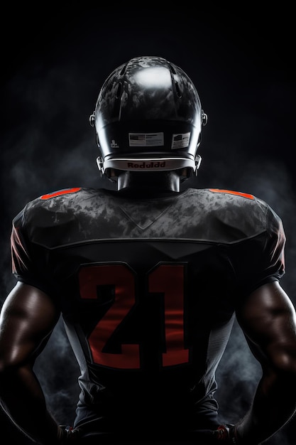 Foto giocatore di football americano a vista posteriore con sfondo scuro