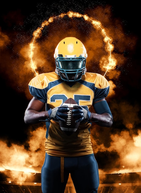 American football player banner on black background Template for bookmaker ads with copy space amazing wall paper for mobile phone with American Football Player Download in high resolution