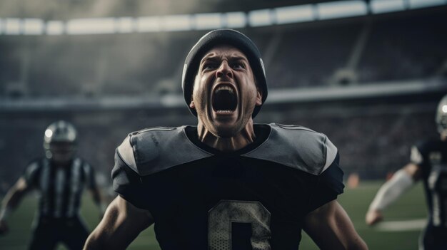 Foto giocatore di football americano che celebra la vittoria e il touchdown celebrazione emotiva nella nfl