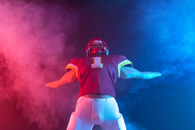 american football player at game day template for a sports magazine on the theme of american football with copy space mockup for sports website