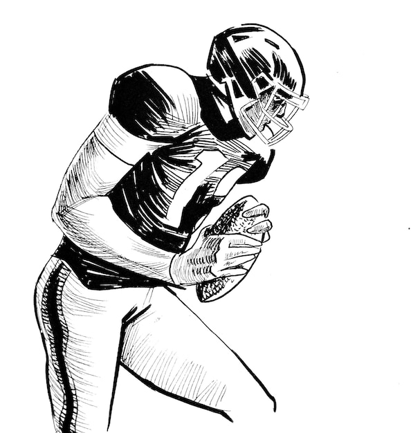 American football player. Ink black and white drawing