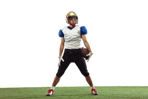 American football player isolated on white studio background