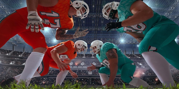 Photo american football player in professional stadium