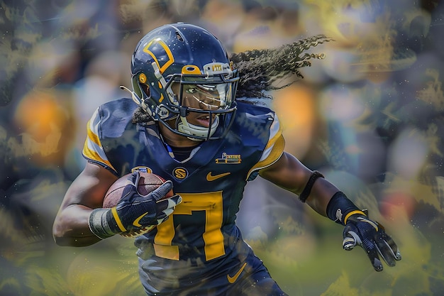 american football player running with the ball abstract background