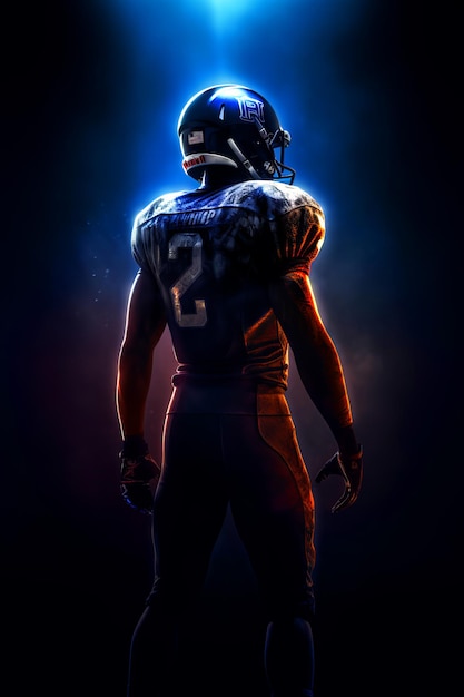American Football Player Standing In Cinematic Lighting