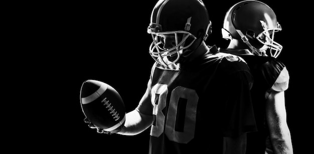 American football player standing in rugby helmet