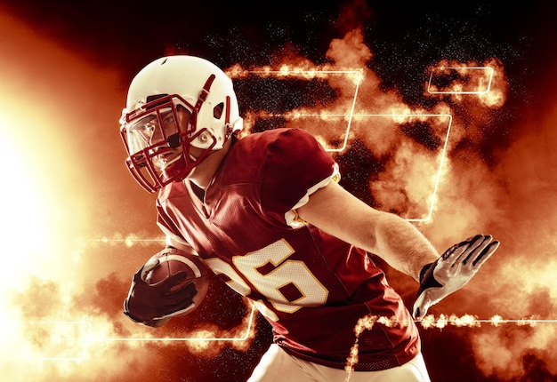 american football player teenager banner with neon colors template for bookmaker ads with copy space mockup for betting advertisement sports betting football betting gambling bookmaker big win