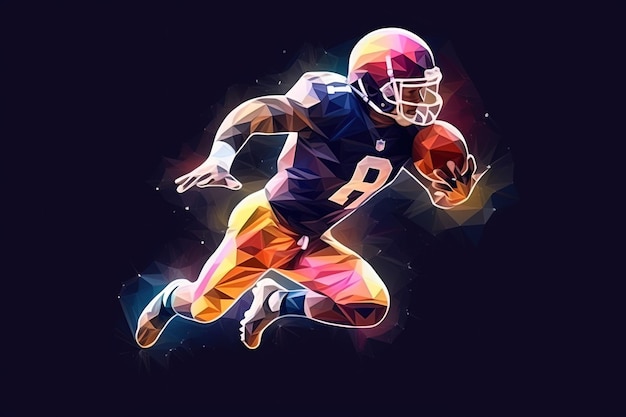 American football player in a warp galaxy energy low poly style illustration generative ai