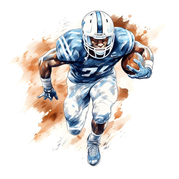 american football player with ink paint art and white background ai generative design