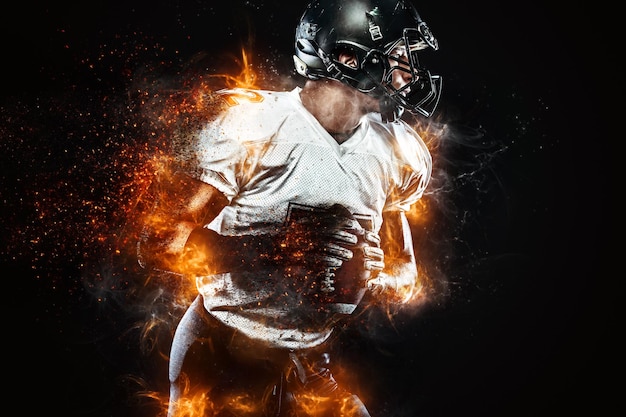 American football-speler in helm met bal in handen Brand achtergrond Teamsporten Sport behang