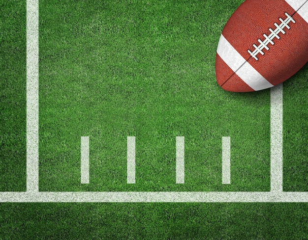 Foto football americano con yard line sul campo di football americano