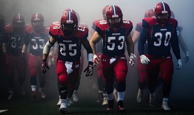 American footballers entering the stadium designe