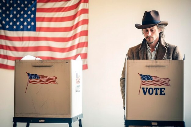 An American from a rural area casts his vote at a polling station Ai generated