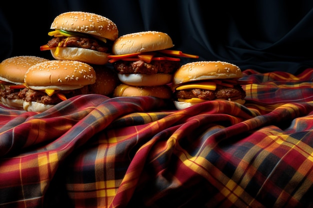 Photo american hamburgers on cloth