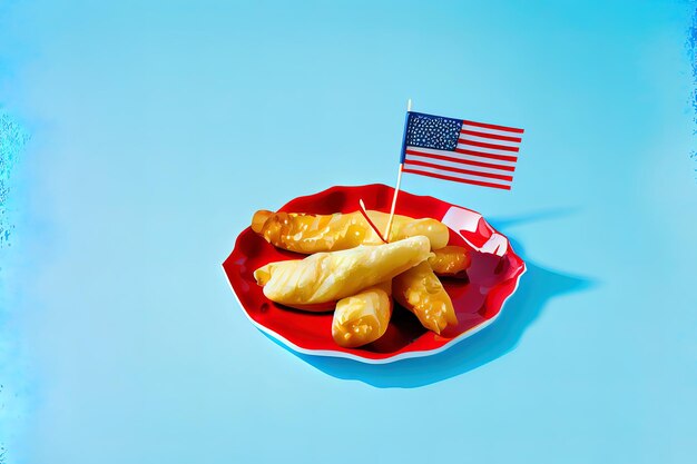 American holiday appetizer on blue background with flag Generative Ai