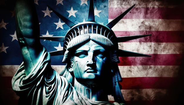 American Icons Statue of Liberty and the Flag Generative AI