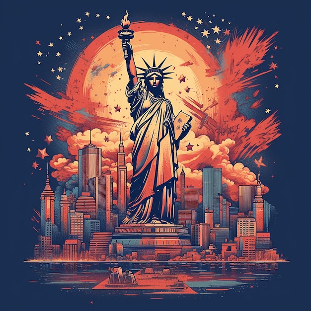 American Independence Day Illustration in Vintage Style AI Generated