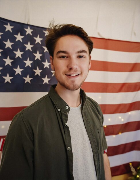 写真 american independence day person holding usa flag