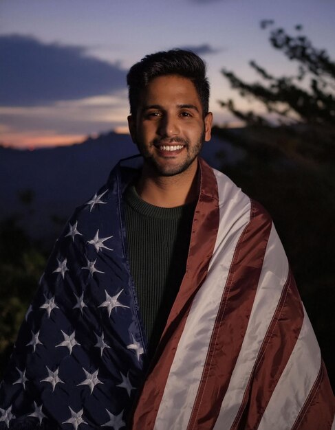 사진 american independence day person holding usa flag