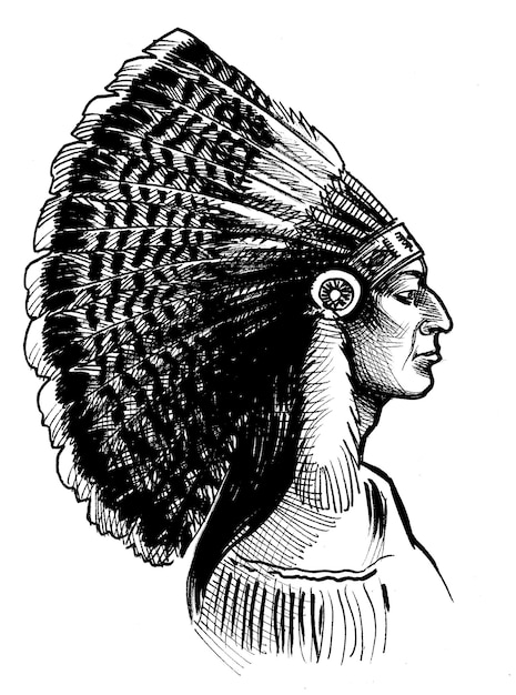 Foto american indian chief inkt zwart-wit tekening