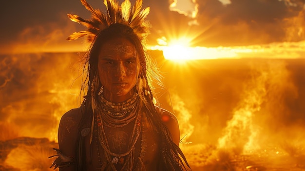 American Indian at sunset