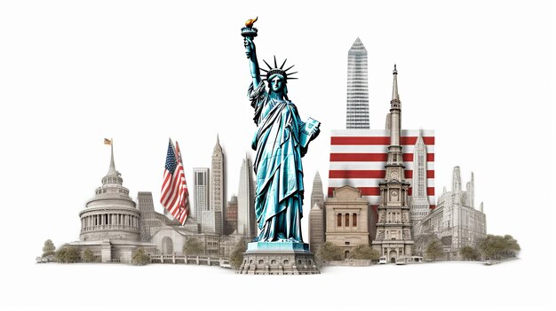 American landmarks with statue of liberty Generative Ai