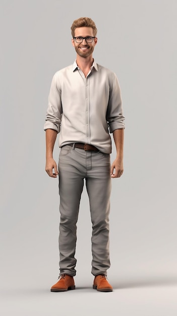 American man in casual clothes standing smiling Full body shot