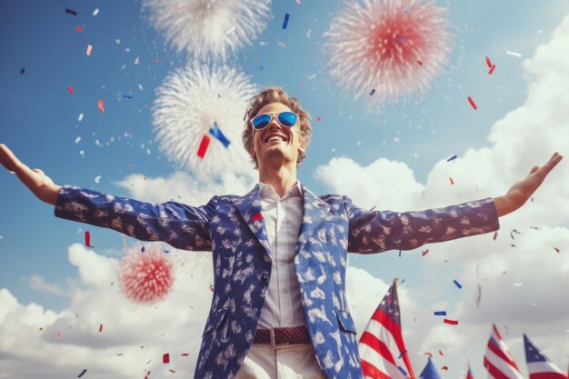 写真 7 月 4 日を祝うアメリカ人男性