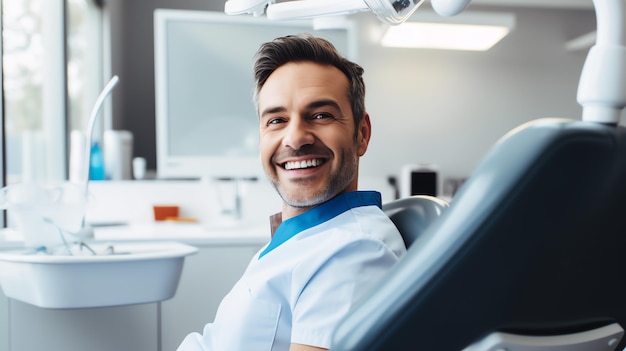 Foto l'uomo americano alla clinica dentale