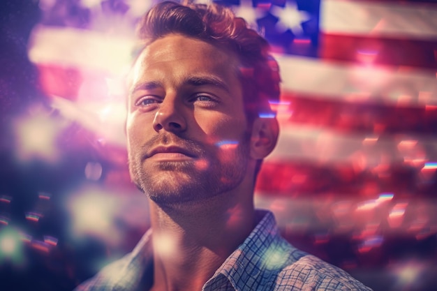 American man wrapped in usa flag