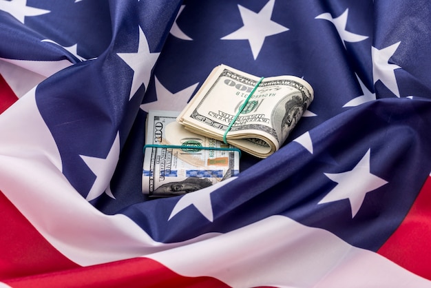 American money - us dollar on flag of america