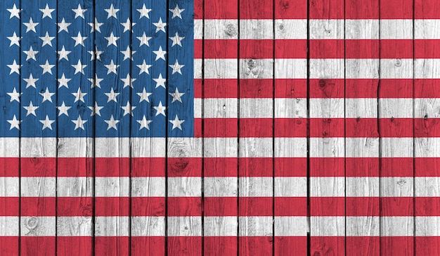 古い木の背景にアメリカ国旗