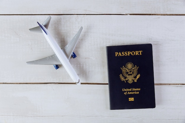 American passport and model plane